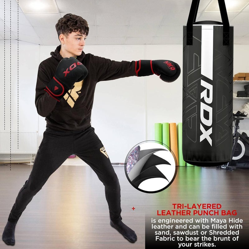 Rdx Kids Unfilled Punching Bag Set 2FT with Boxing Gloves, Non Tear Maya Hide Leather Kara Junior Hanging Bag for Kickboxing MMA Muay Thai Taekwondo Karate BJJ Strength Training, Home Gym Equipment - Image 3