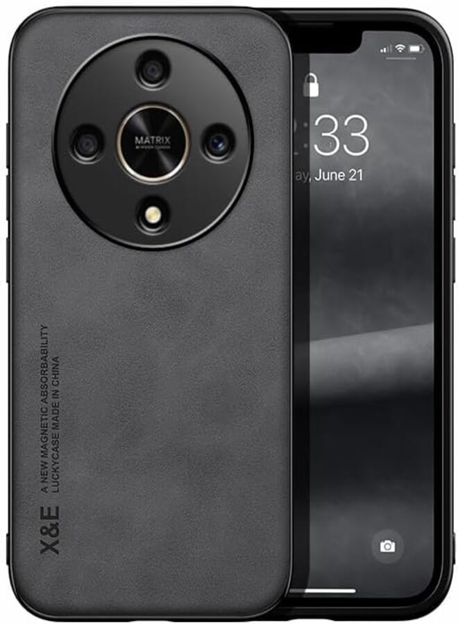FASCINATION Phone case compatible with Honor X9B Skin Feel Magnetic premium pu Leather and slim soft protective Back Phone For Honor X9B (Black)