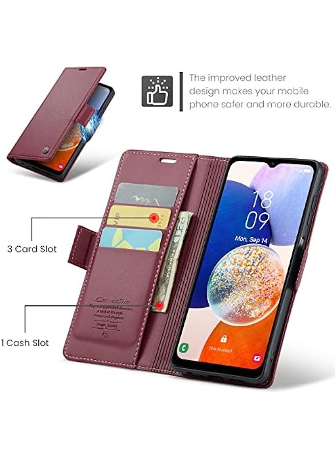 Premium RFID Blocking Wallet Case for Samsung Galaxy A15 4G\/5G - Wine Red - Image 2