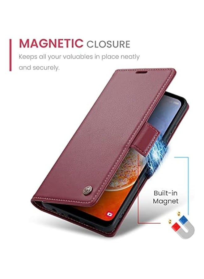 Premium RFID Blocking Wallet Case for Samsung Galaxy A15 4G\/5G - Wine Red - Image 5
