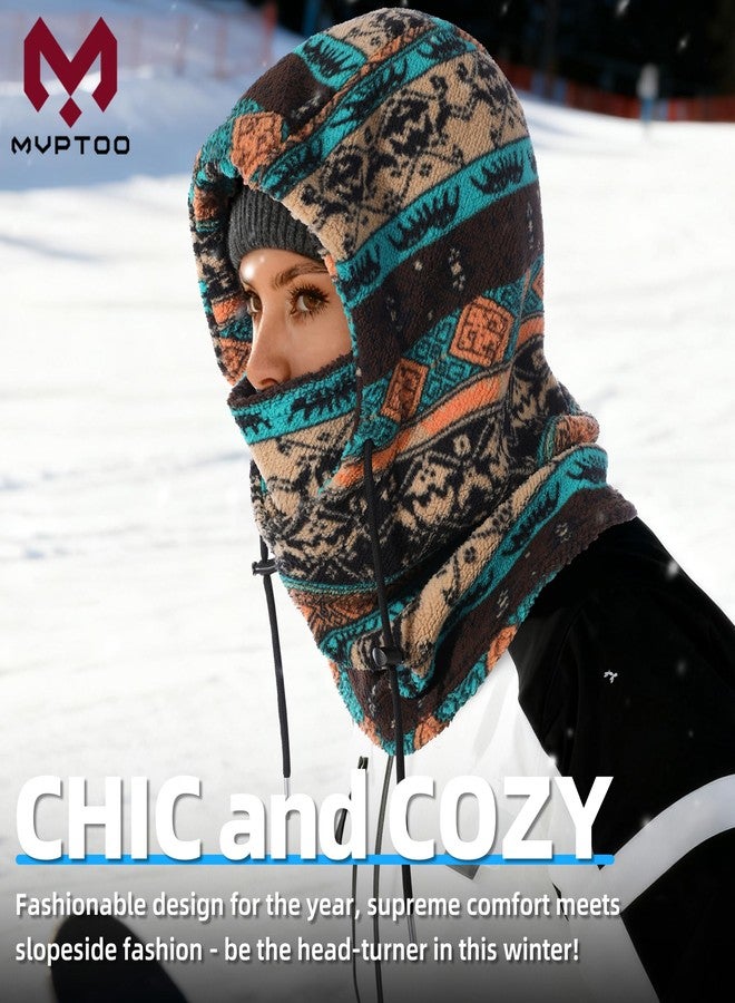 MVPTOO Balaclava Fleece Ski Mask for Men Women Winter Face Masks Windproof Hooded Scarf Cold Weather Hat Neck Warmer(Black), Bohemian, One size - Image 2