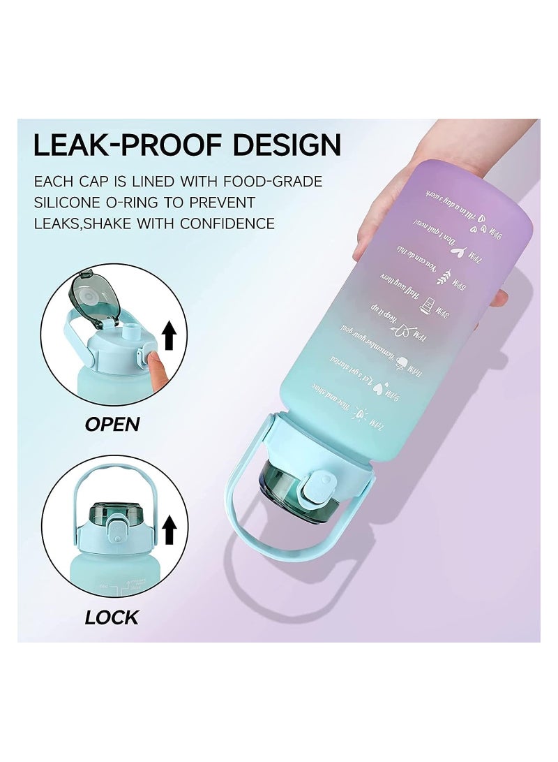 Cool Baby Style 2L Water Bottle with Straw 64 oz Inspirational Sports Water Bottle with Time Capacity Marking BPA Free Large Fitness Cycling Water Bottle  (Green) - Image 3