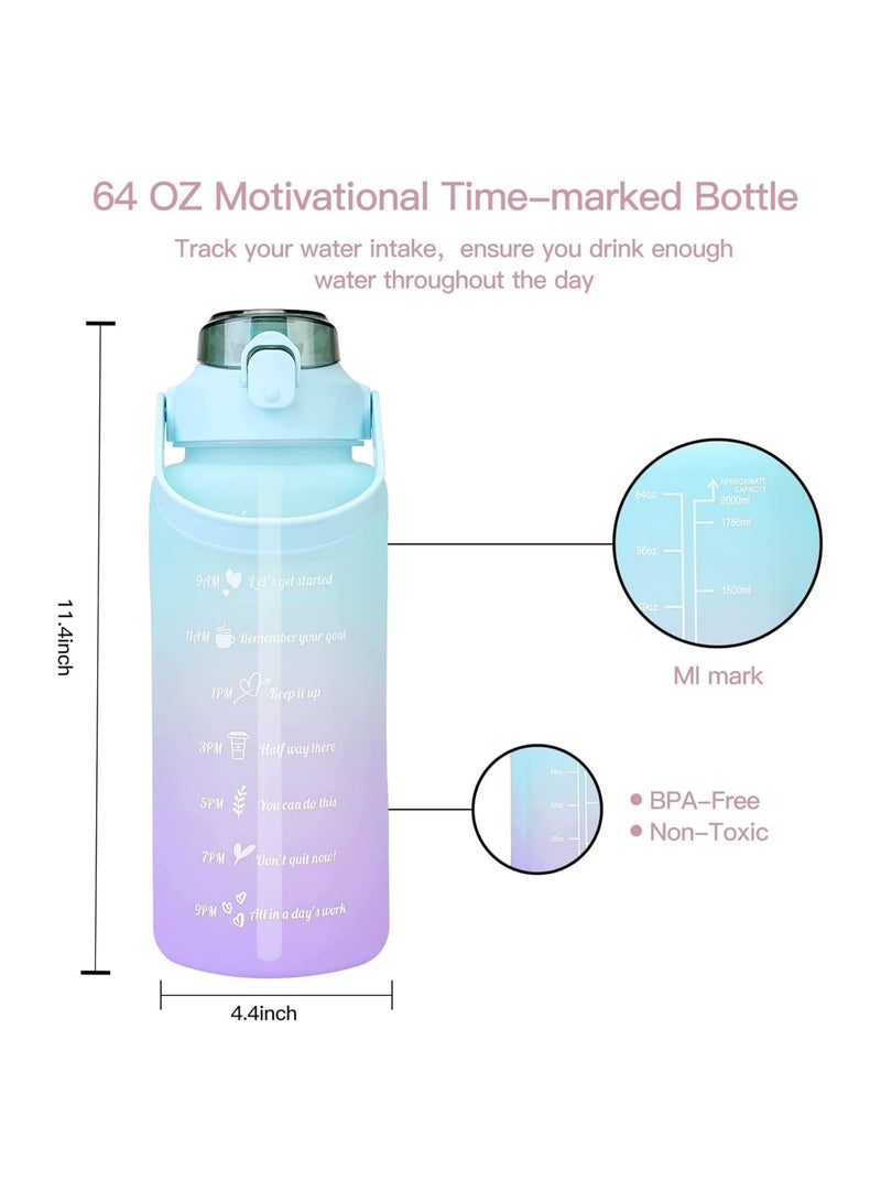 Cool Baby Style 2L Water Bottle with Straw 64 oz Inspirational Sports Water Bottle with Time Capacity Marking BPA Free Large Fitness Cycling Water Bottle  (Green) - Image 2