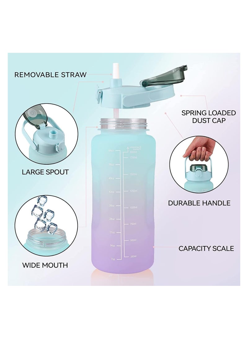 Cool Baby Style 2L Water Bottle with Straw 64 oz Inspirational Sports Water Bottle with Time Capacity Marking BPA Free Large Fitness Cycling Water Bottle  (Green) - Image 4