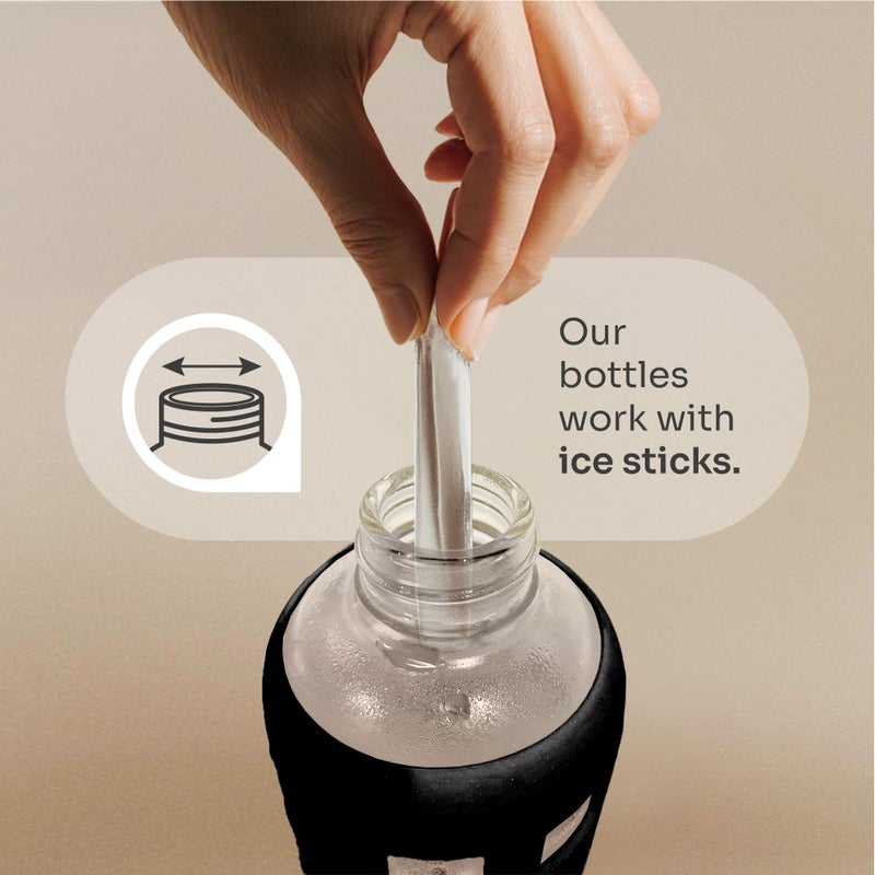 purifyou 40oz / 32oz / 22oz / 12oz Borosilicate Glass Water Bottle with Time & Volume Markers, Silicone Sleeve, Stainless Steel Lid | Reusable Glass Bottle for Water & Juice (32oz Jet Black) - Image 5