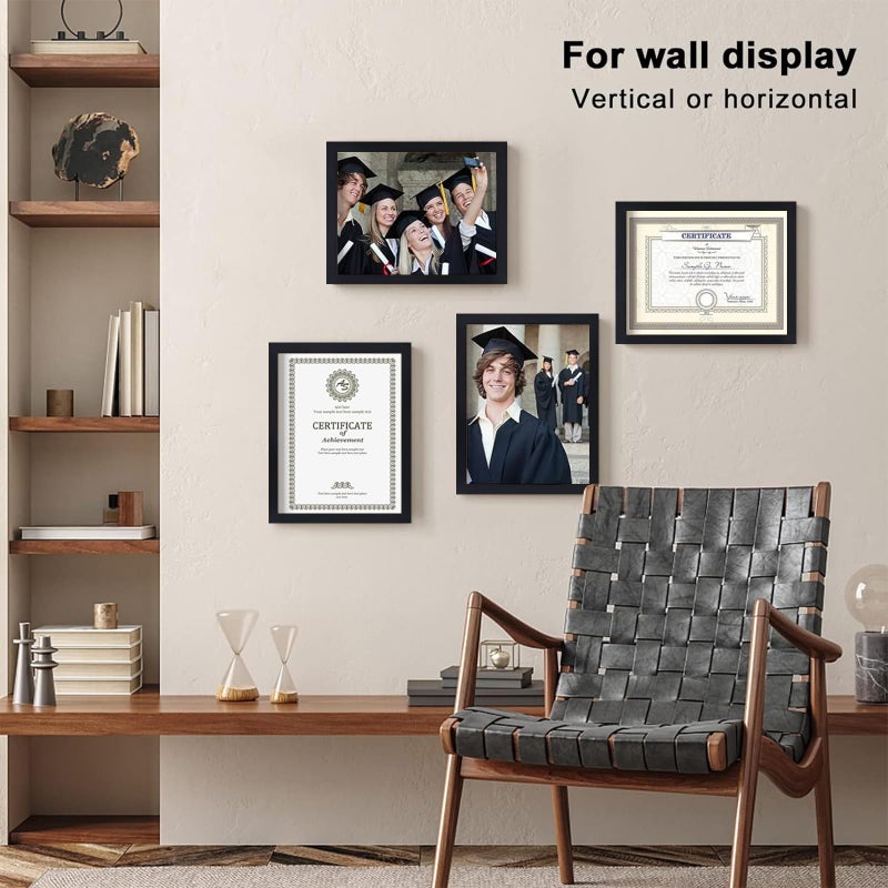 KINLINK A4 Picture Frame  Black Solid Wood Frames with Acrylic Plexiglass for Pictures A5 with Mat or A4 without Mat  Tabletop and Wall Mounting Display 4 Pack - Image 4