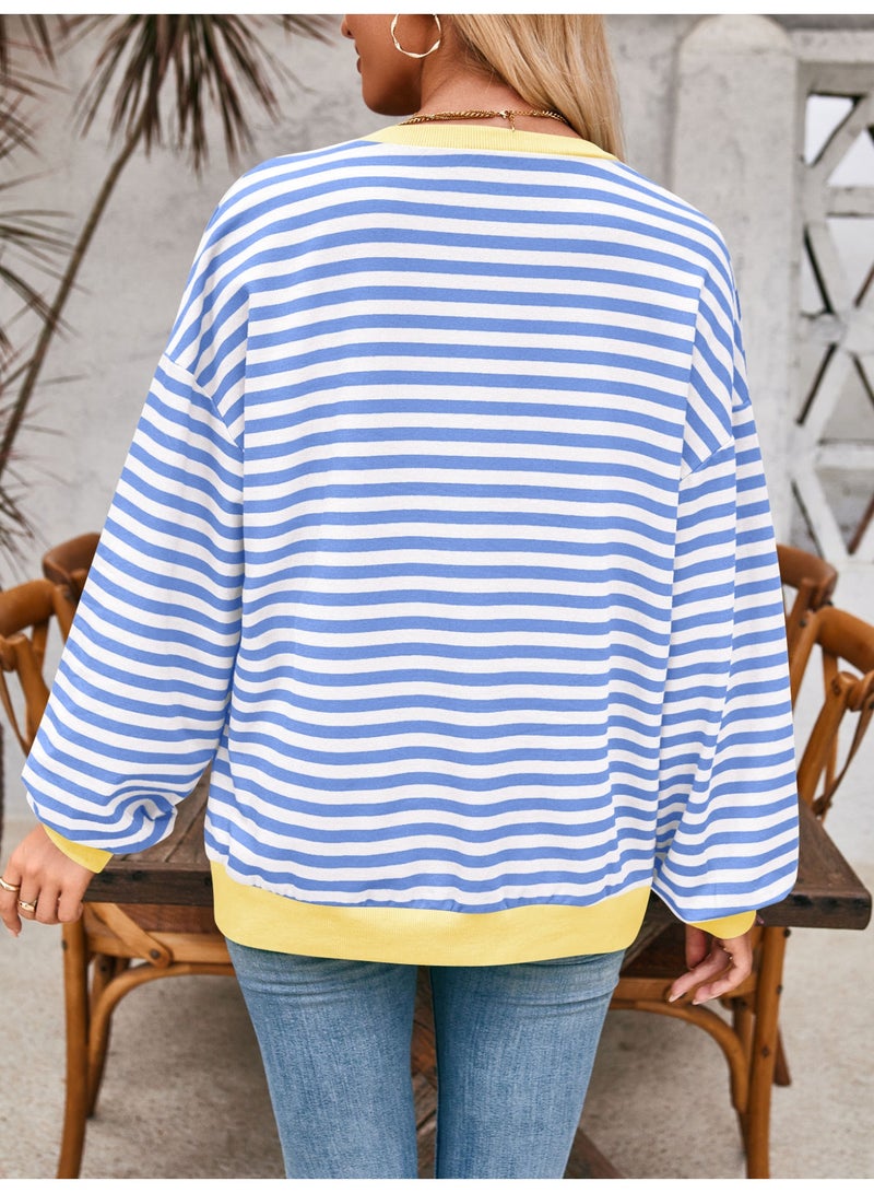 general Womens Striped Oversized Sweatshirt Crewneck Long Sleeve Shirts Pullover Tops Trendy Loose Y2K Shirt - Image 2