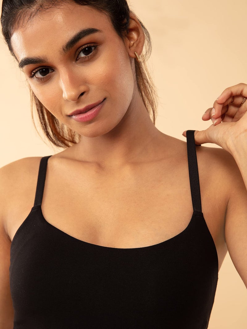 NYKD Cotton Everyday Bramisole for Women - Camisole with in-Built Bra, Padded & Moulded Cups, Adjustable Straps Bramisole, NYC003, Black, S, 1N - Image 4