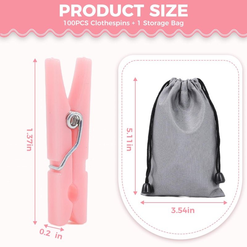 Peoin 100PCS Baby Shower Clothespins Games Girl Plastic Clothes Pin with Waterproof Bag Mini Pink Pin Bulk 1.37 inch for Party Decorations, DIY Crafts - Image 2