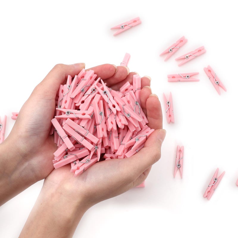 Peoin 100PCS Baby Shower Clothespins Games Girl Plastic Clothes Pin with Waterproof Bag Mini Pink Pin Bulk 1.37 inch for Party Decorations, DIY Crafts - Image 1