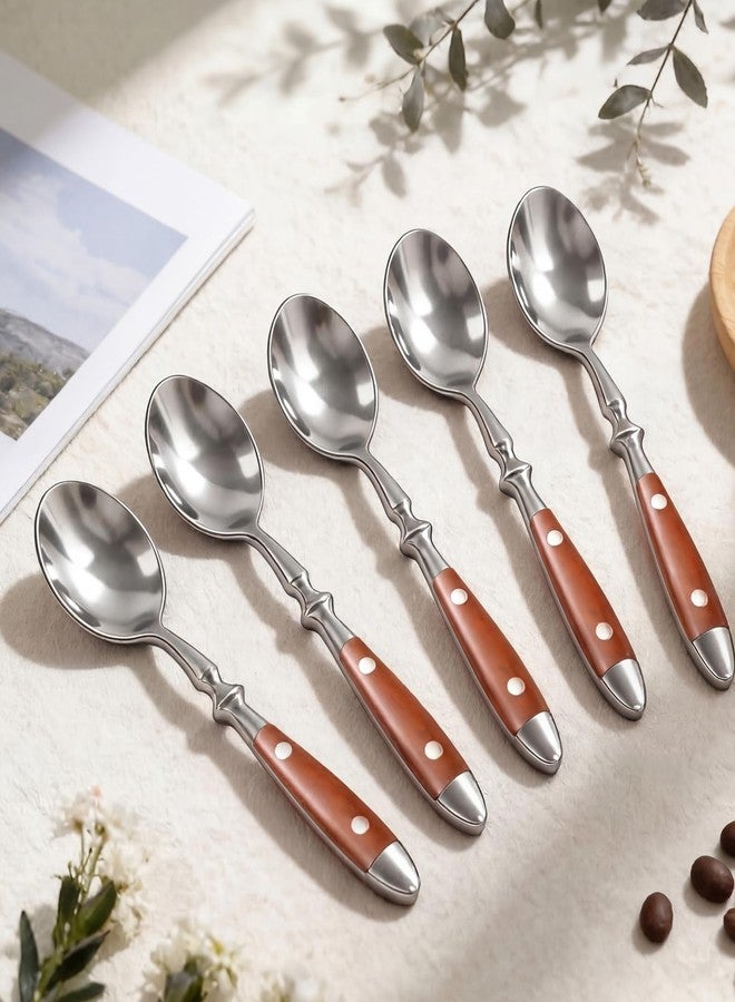 Cooluxry Dinner Spoons with Brown Bakelite Handle, Vintage Stainless Steel Soup Spoons, Dishwasher Safe (10pcs) - Image 2