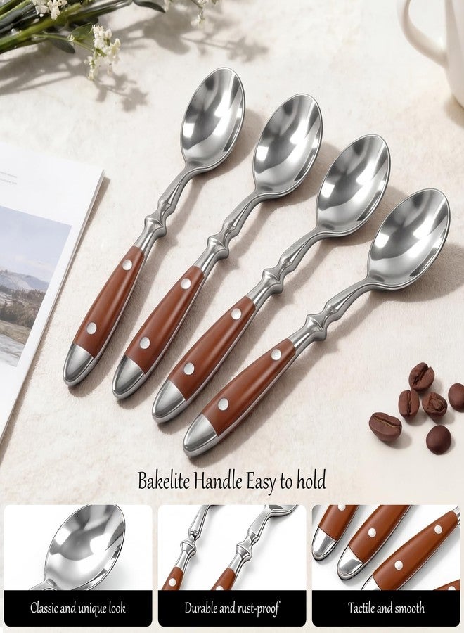 Cooluxry Dinner Spoons with Brown Bakelite Handle, Vintage Stainless Steel Soup Spoons, Dishwasher Safe (10pcs) - Image 5