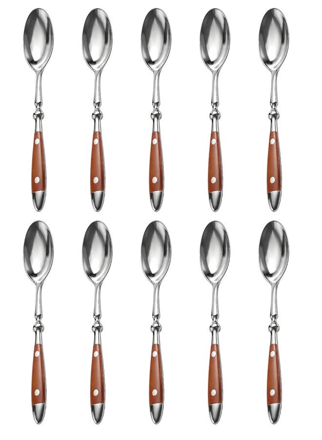 Cooluxry Dinner Spoons with Brown Bakelite Handle, Vintage Stainless Steel Soup Spoons, Dishwasher Safe (10pcs) - Image 1