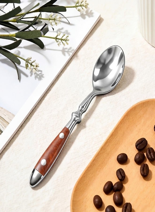 Cooluxry Dinner Spoons with Brown Bakelite Handle, Vintage Stainless Steel Soup Spoons, Dishwasher Safe (10pcs) - Image 4