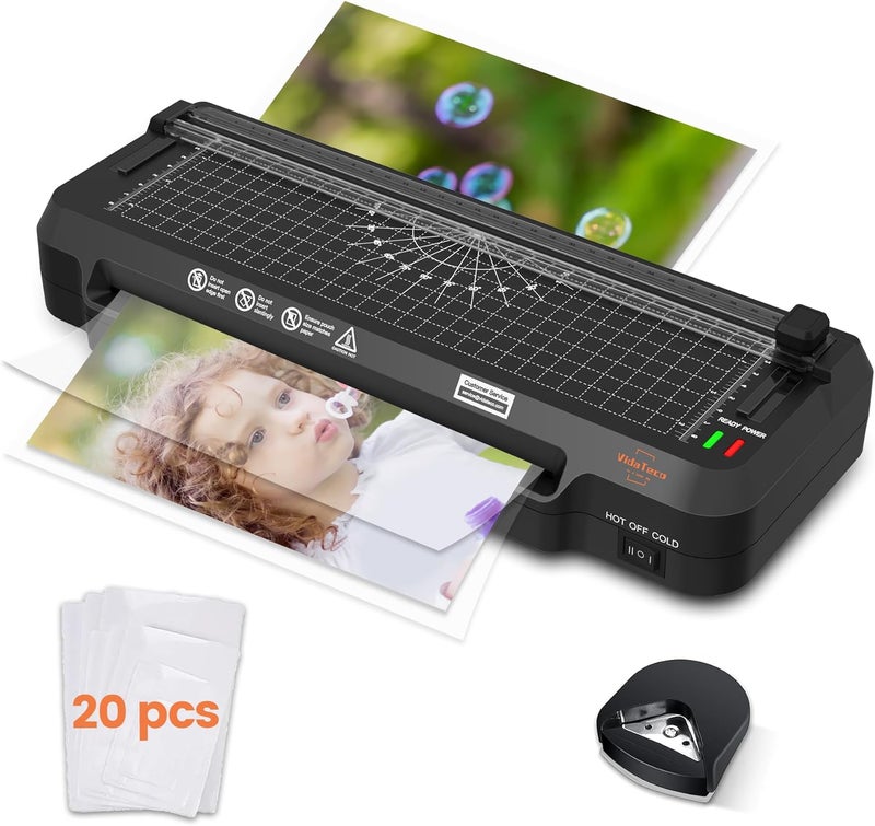 VidaTeco Laminator, Portable A4 Thermal Laminating Machine with Hot and Cold Settings, Quick Warm-up and No Bubbles with 20 Laminator Pouches,1 Corner Rounder, Built-in Paper Cutter, For School/Home/Offices - Image 1