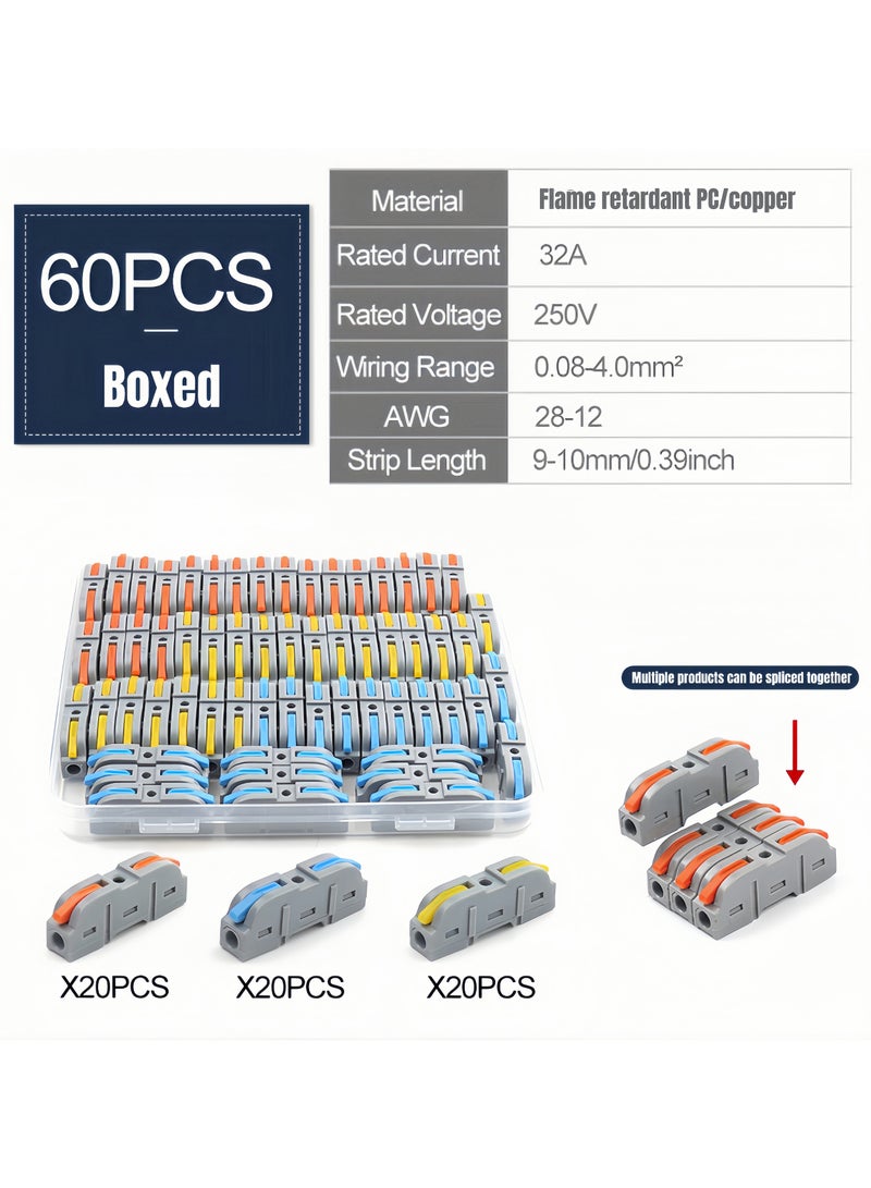 Angola Panda Lever Wire Connectors,60-Piece Quick Connect Electrical Splicing Kit for Compact Inline Terminals - 28-12 AWG, 1 in 1 out - Image 1
