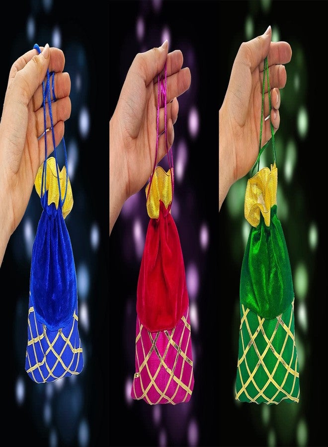 SATVIK Valvet Big Size Designer Potli, Dry Fruit Diwali Gift Packaging Bag Handmade Premium Fabric With Random Design Indian Housewarming Return Gift Items Bulk (Set Of 12),Multi - Image 2