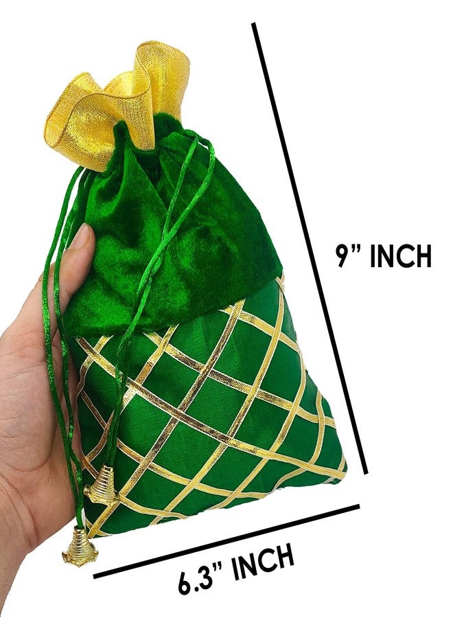 SATVIK Valvet Big Size Designer Potli, Dry Fruit Diwali Gift Packaging Bag Handmade Premium Fabric With Random Design Indian Housewarming Return Gift Items Bulk (Set Of 12),Multi - Image 3