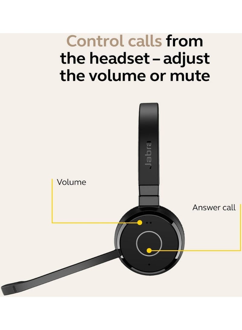 Jabra 300 mAh Evolve 65 TE Bluetooth Headset with USB Adapter, Dual Device Connectivity, Noise Cancelling Mic, 16 Hour Battery, UC/Teams Certified, On-Ear Stereo, Black | 6699-839-409 Black - Image 3