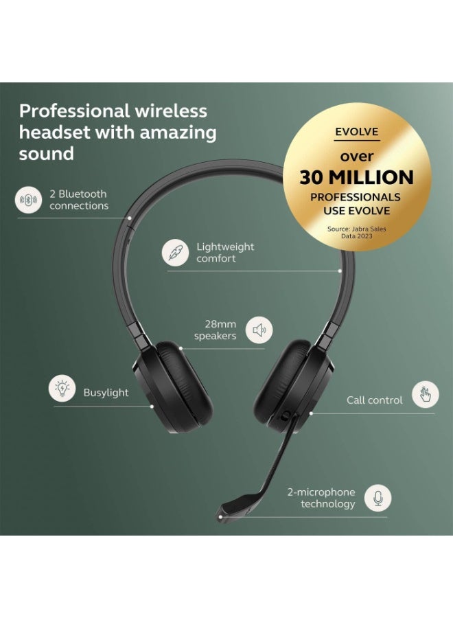 Jabra 300 mAh Evolve 65 TE Bluetooth Headset with USB Adapter, Dual Device Connectivity, Noise Cancelling Mic, 16 Hour Battery, UC/Teams Certified, On-Ear Stereo, Black | 6699-839-409 Black - Image 2