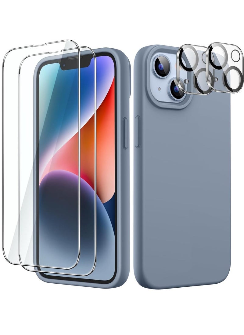 Raxoom 5 in 1 Silicone Case for iPhone 14 6.1-Inch, with 2-Pack Screen Protector and 2-Pack Camera Lens Protector, Full Coverage Tempered Glass Film, Shockproof Phone Cover (Sierra Blue) - Image 1