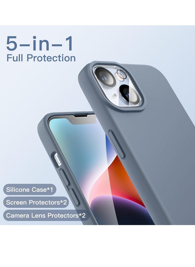 Raxoom 5 in 1 Silicone Case for iPhone 14 6.1-Inch, with 2-Pack Screen Protector and 2-Pack Camera Lens Protector, Full Coverage Tempered Glass Film, Shockproof Phone Cover (Sierra Blue) - Image 3