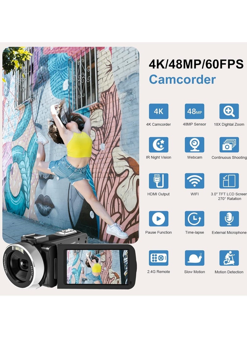 AROAQ - Touch screen 4K digital camera 56MP HD digital camera wifi video recorder with microphone - Image 1