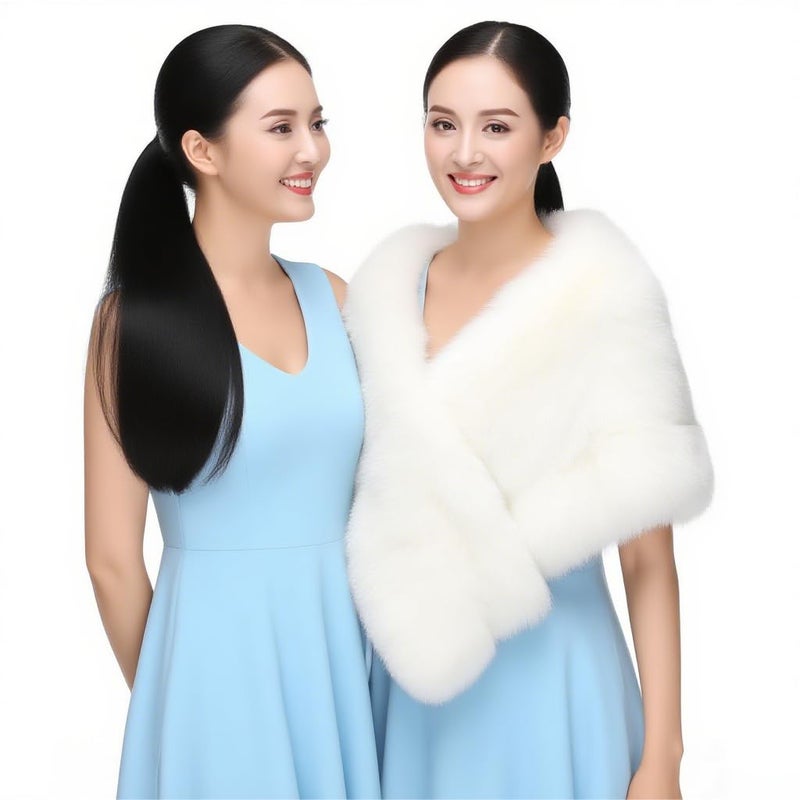 lycss Women's Faux Fur Shawl Wrap Coat - Winter Warm Imitation mink fur Jacket & Elegant Fur Cape for Women, Soft Artificial mink Bridal Wedding Party Outerwear - Image 3