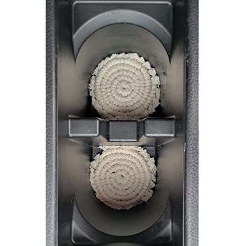 Mokoboho Macrame Car Coasters, Earth Tones Collection, 2pc 3-Inch Boho Cotton Coasters for Cupholders (Sand) - Image 1