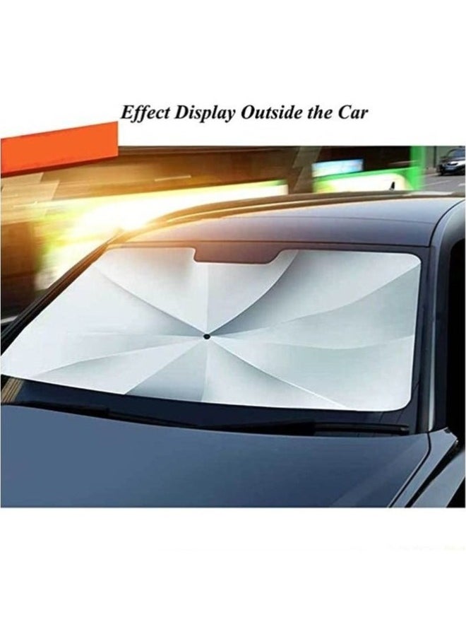 Car Windshield Sun Shade Umbrella Foldable Car Sun Umbrella for Windshield Sun Protection Umbrella Front Sunscreen Visor Block UV Fits Most Vehicle Models 130 - 75