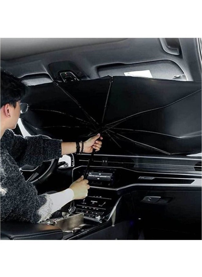 Car Windshield Sun Shade Umbrella Foldable Car Sun Umbrella for Windshield Sun Protection Umbrella Front Sunscreen Visor Block UV Fits Most Vehicle Models 130 - 75