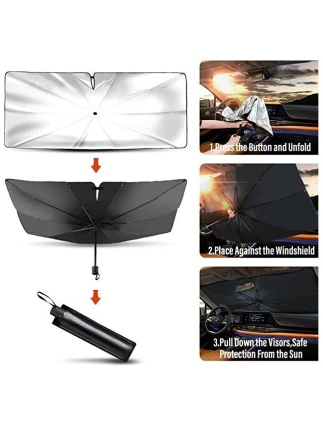 Car Windshield Sun Shade Umbrella Foldable Car Sun Umbrella for Windshield Sun Protection Umbrella Front Sunscreen Visor Block UV Fits Most Vehicle Models 130 - 75