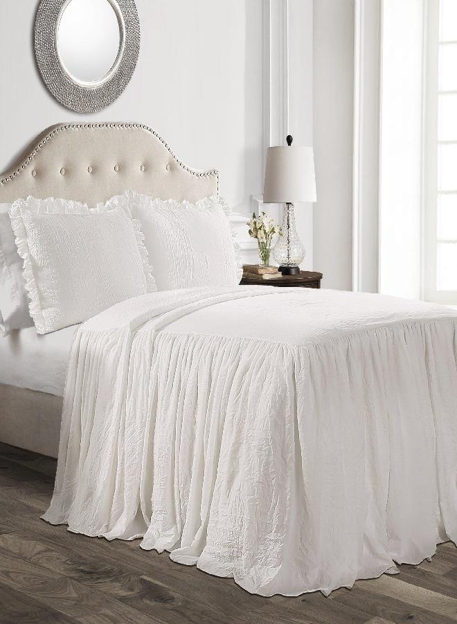 Lush Decor Lush Decor Ruffle Skirt Bedspread Vintage Chic Farmhouse Style Lightweight 3 Piece Set, Queen, White  - Image 1