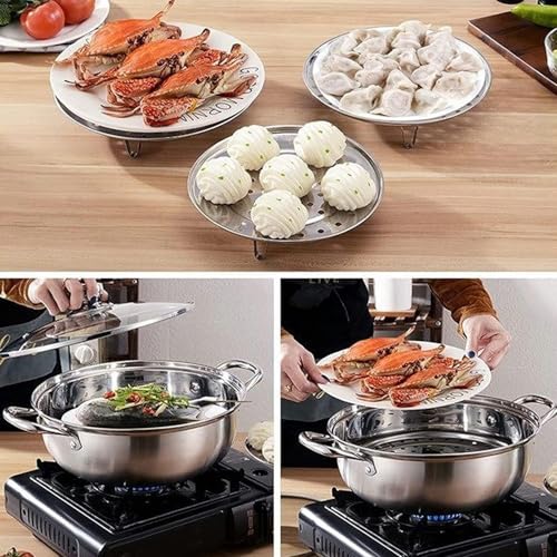 Valajogi 2 Psc Stainless Steel Food & Vegetable Steamer | Round Expandable Steam Plate | Detachable V-Stand | Pressure Cooker & Kadai Compatible Small 20cm- Large 22cm (Combo) - Image 4