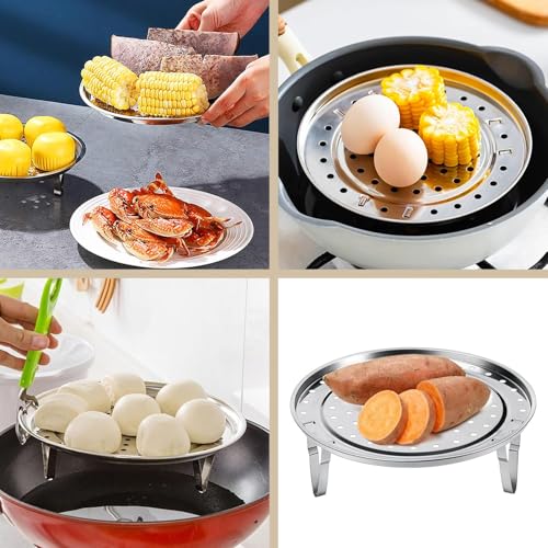 Valajogi 2 Psc Stainless Steel Food & Vegetable Steamer | Round Expandable Steam Plate | Detachable V-Stand | Pressure Cooker & Kadai Compatible Small 20cm- Large 22cm (Combo) - Image 3