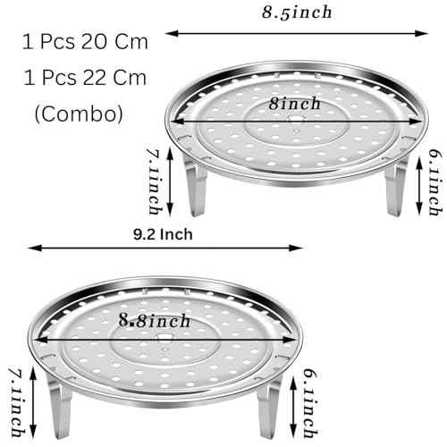 Valajogi 2 Psc Stainless Steel Food & Vegetable Steamer | Round Expandable Steam Plate | Detachable V-Stand | Pressure Cooker & Kadai Compatible Small 20cm- Large 22cm (Combo) - Image 2