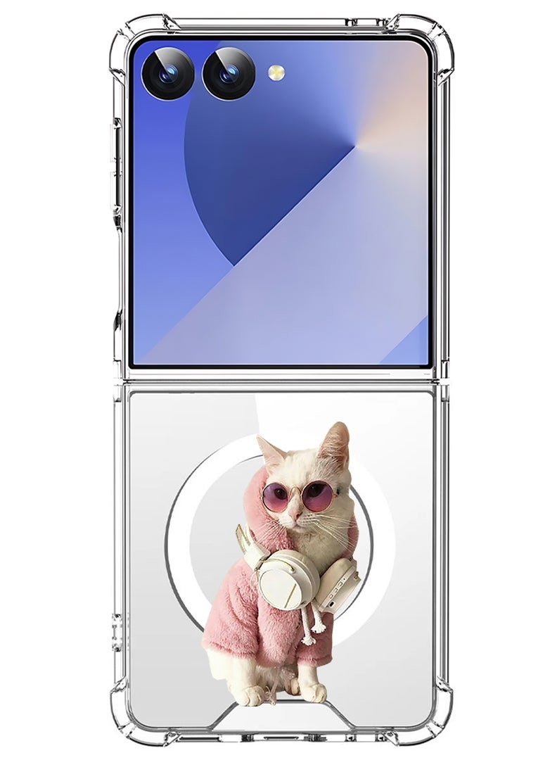 Theodor Magnetic Case for Samsung Galaxy Z Flip 7 Compatible with MagSafe Wireless Charging, Shockproof Phone Bumper Cover White Cat - Image 1