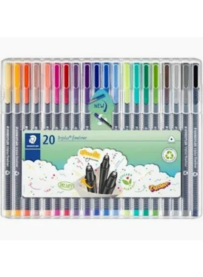 Staedtler Triplus Fineliner Triangular Set of 20 Brilliant Colours - Image 1