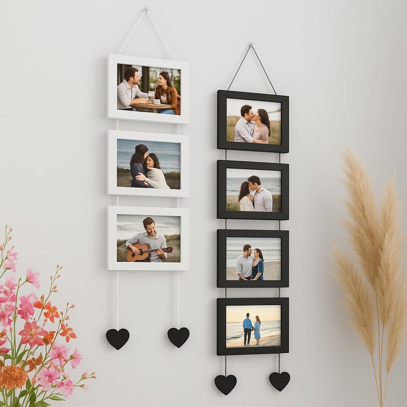 Stuthi Arts Hanging Photo Frame Collage Set, 5x7 inch, 7 Picture Frames with Heart Accents (White & Black) - Image 3