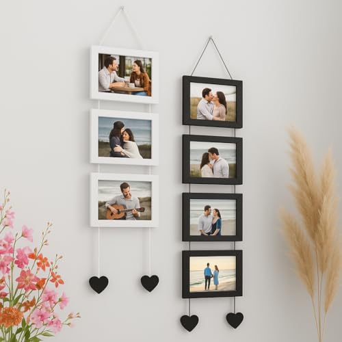 Stuthi Arts Hanging Photo Frame Collage Set, 5x7 inch, 7 Picture Frames with Heart Accents (White & Black) - Image 1