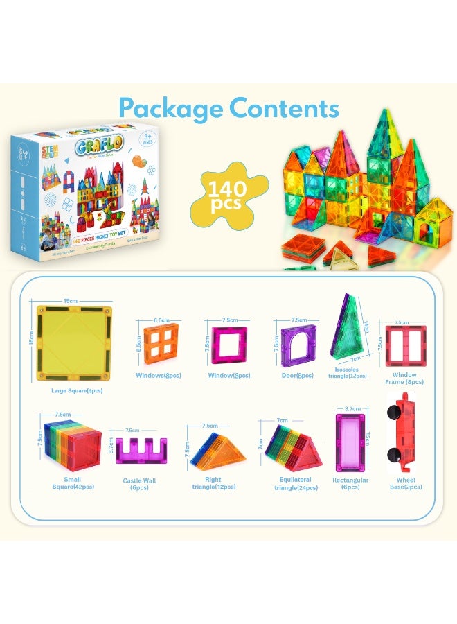 GRAFLO Magnetic Building Tiles - 140 Pcs Set of Vibrant 3D Blocks, Encourages Creative Construction, Promotes Educational Brain Development, Stimulates Imagination, STEM Toy for Kids 3+ Years - Image 2
