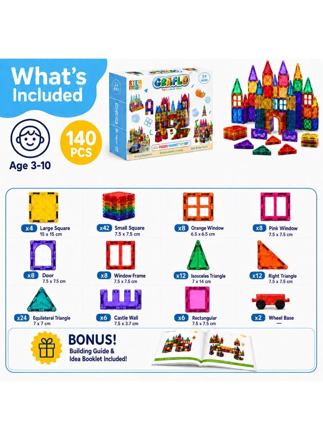 GRAFLO Magnetic Building Tiles - 140 Pcs Set of Vibrant 3D Blocks, Encourages Creative Construction, Promotes Educational Brain Development, Stimulates Imagination, STEM Toy for Kids Ages 3-10 Years - Image 3