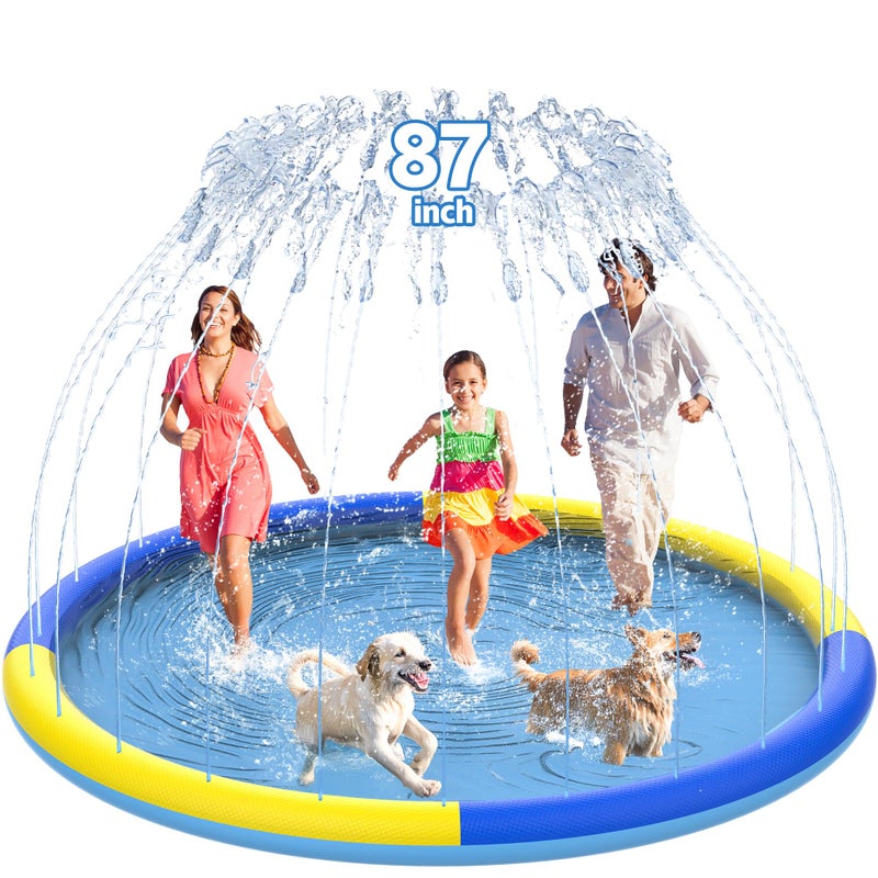 CACSPS 87 NonSlip Splash Pad for Kids and Dog Thicken Sprinkler Pool Summer Outdoor Water Toys Extra Large Backyard Wading Pool for Children Boys Girls or Pet Dog BlueYellow - Image 2
