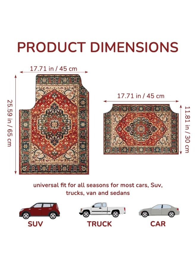 YelaJoy 4PC Set Car Floor Mat, Scratch-Proof Car Interior Protection, Carpet Car Foot Mats, All Weather Protection and Spill Resistant, Vintage Persian Pattern, Compatible with Most Vehicles (Red) - Image 2