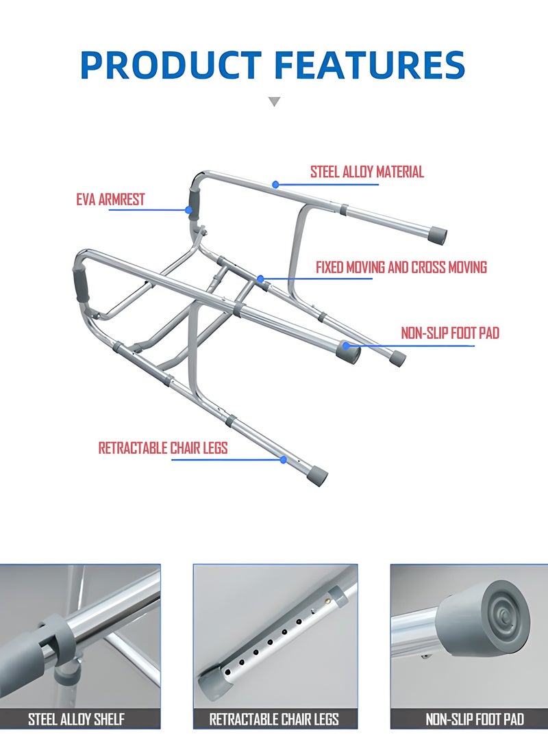 ALAIN CARE Medical aid Walker Stand Assist Walker crutch Foldable Walking Frame Mobility Aid armrest Crutch Transit Chair for Elderly,Adults,Seniors Handicap Disabled steel  - Image 3