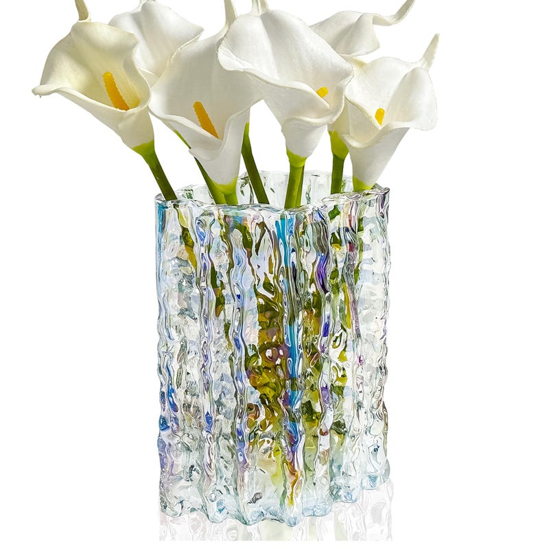 Aoderun Glass Vase Crystal Vase Heavy Duty Large Flower Vase for Dining Table Kitchen Office Home Shelf Wedding Living Room CenterpiecesIridescent Clear