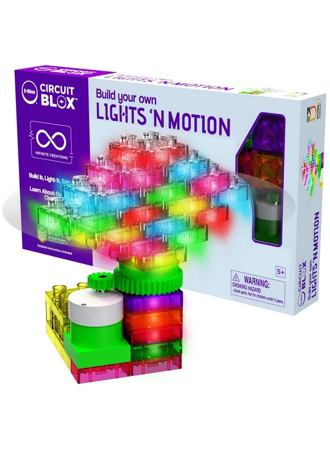 E-Blox Building Blocks Stem Circuit Kit Build Your Own Lights ‘N Motion Light & Rotating Capabilities Infinite Science Creations Birthday Gift Boys Girls 5+ - Image 1