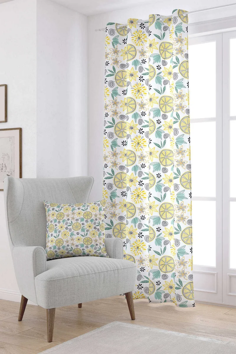 Cango Home White Yellow Lemon Patterned Digital Printed Curtain OYTYK924-PR