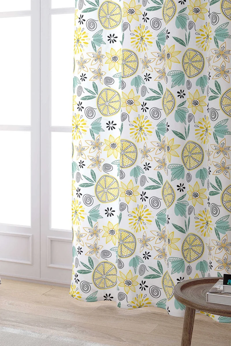 Cango Home White Yellow Lemon Patterned Digital Printed Curtain OYTYK924-PR