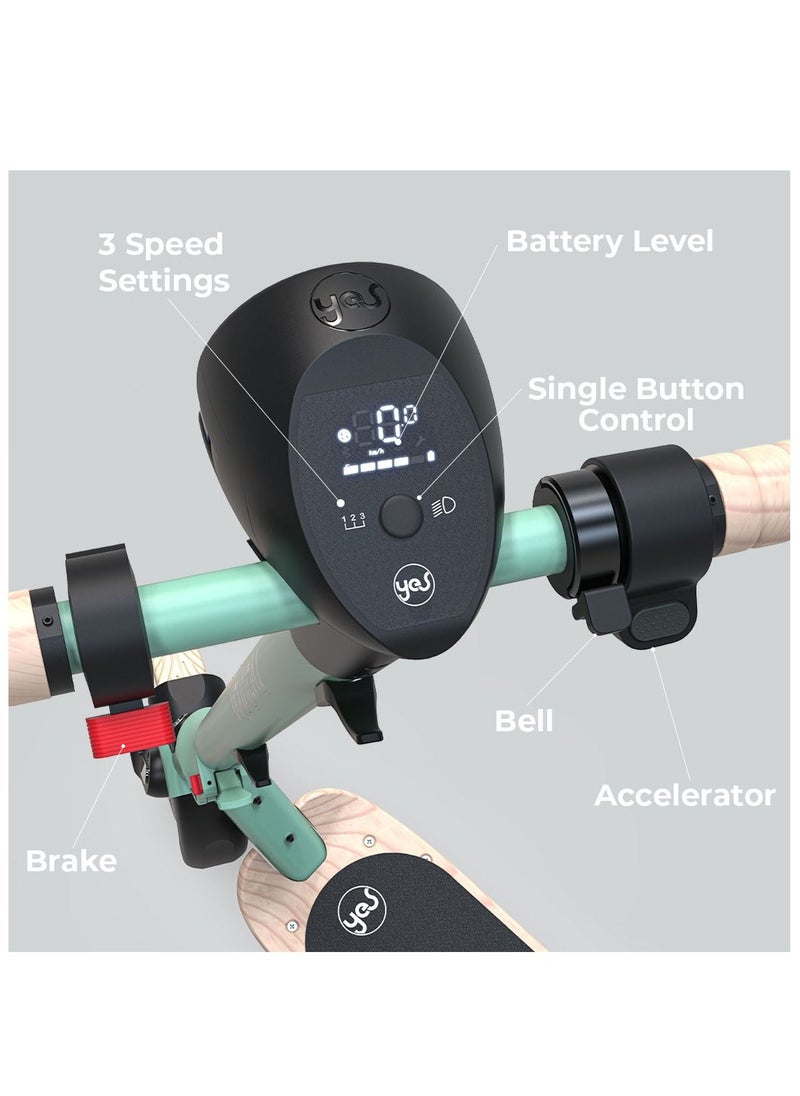 Yvolution YES Electric Scooter, Kick Scooter with 350W Motor and LED Display, Max Speed  25 kmh, 8.5" Solid Tires, 3 Speed Modes and Dual Braking, Folding Commuter  Electric Scooter - Green